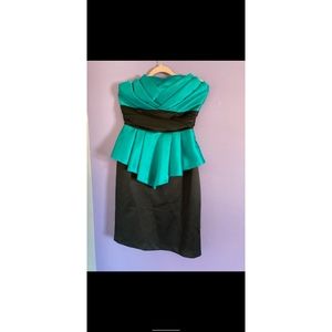 Midnight Glo Strapless Teal & Black Cocktail Dress